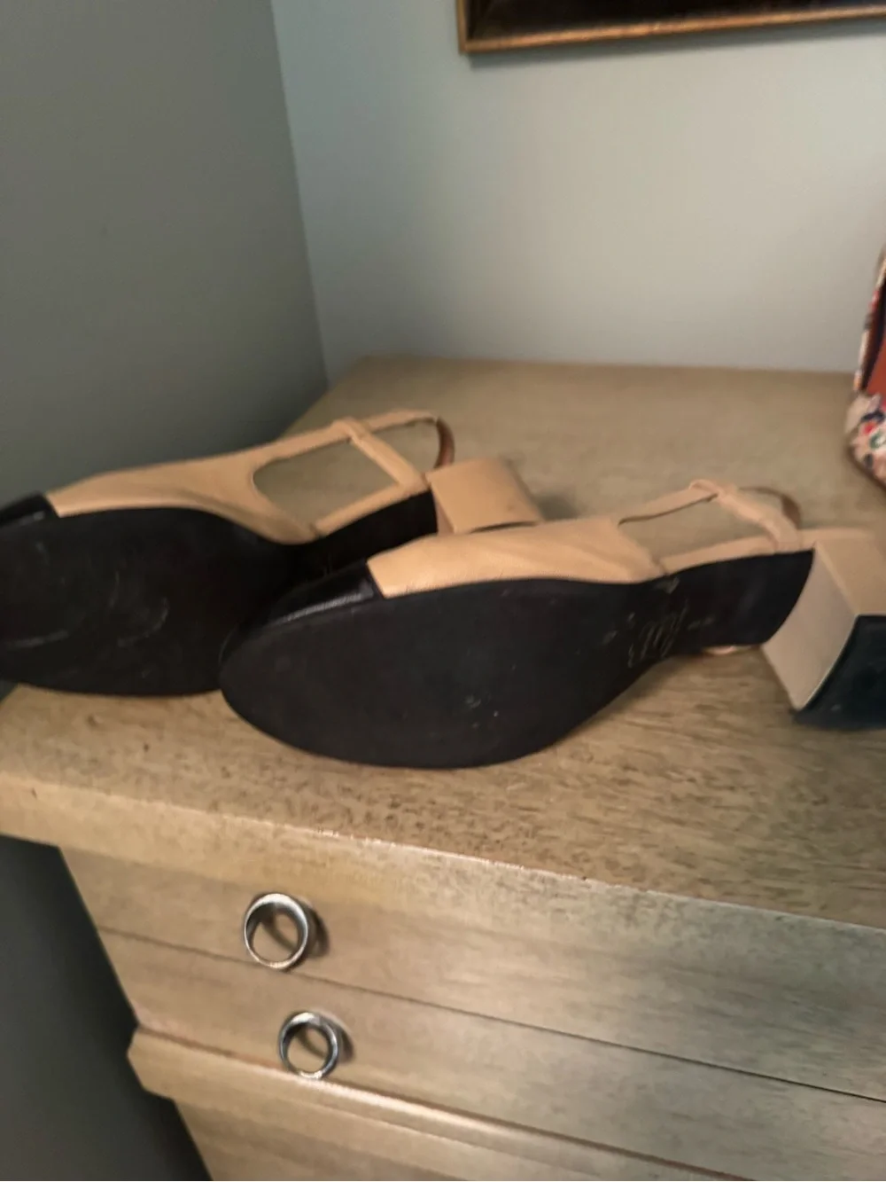 French Sole Nude and Black Cap-Toe Slingback Heels